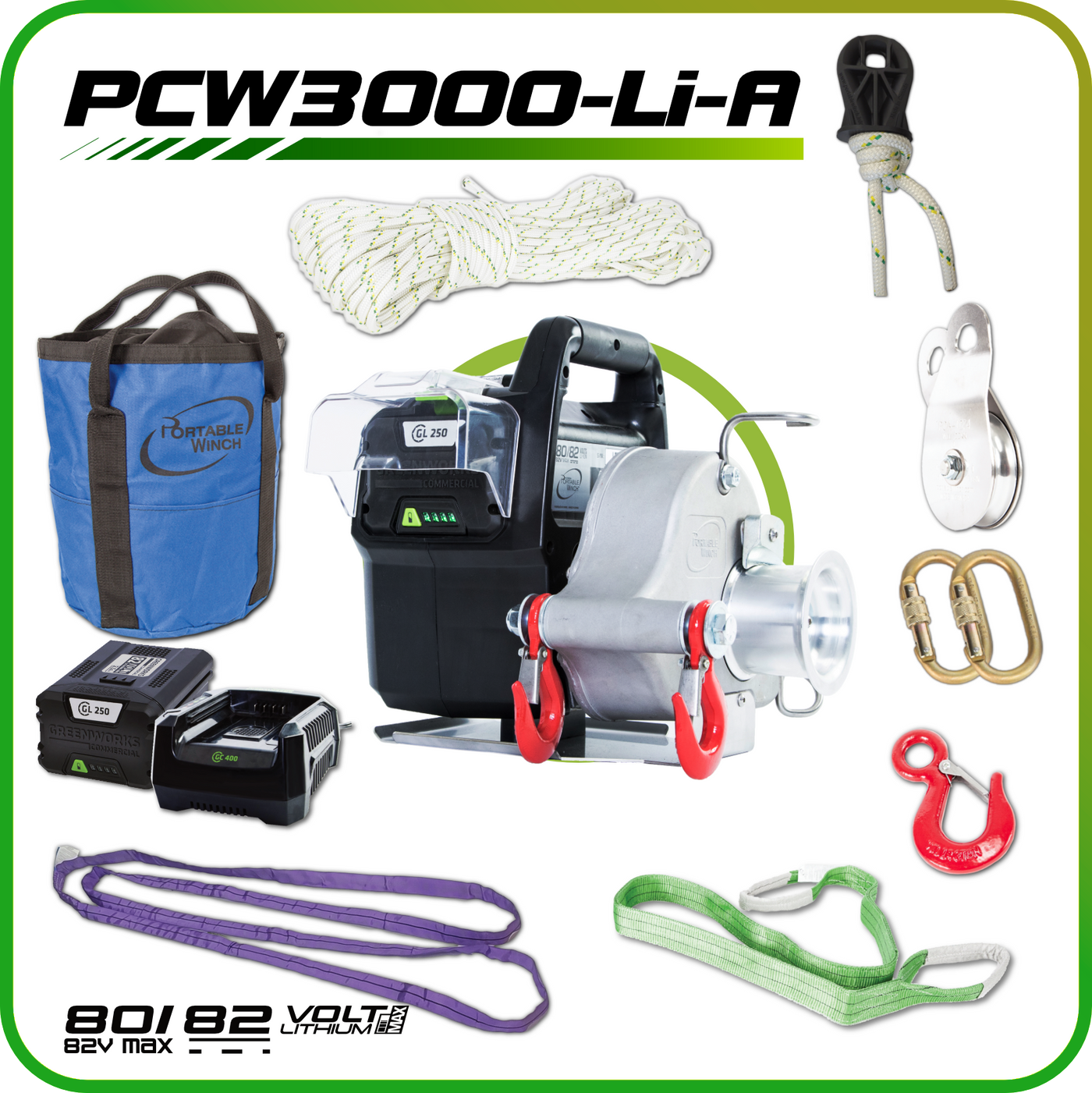 80/82 V Battery-Powered Portable Winch