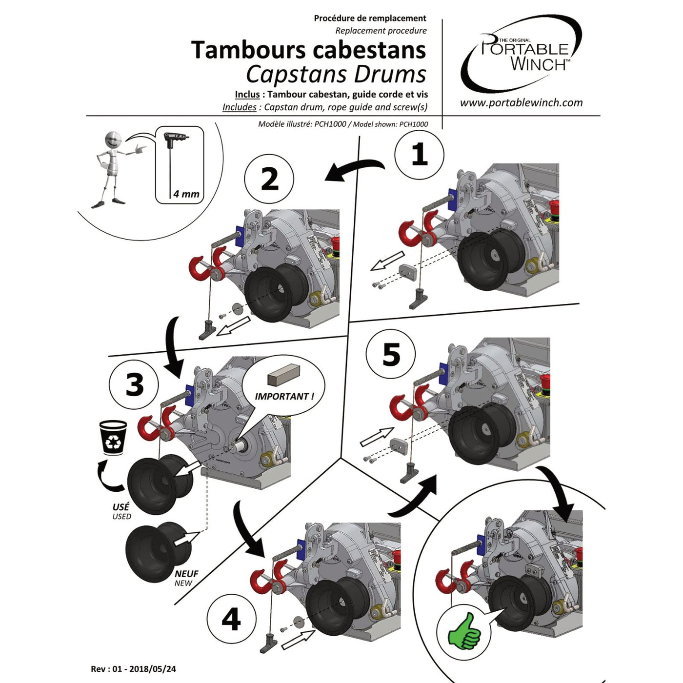 TAMBOURS À CABESTAN AVEC GUIDE CORDE